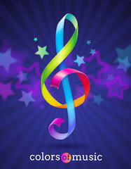 Wall Mural - Multicolored glossy ribbons in the shape of treble clef