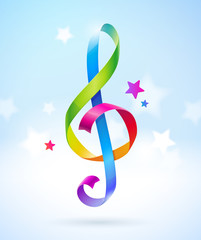 Wall Mural - Colored glossy ribbons in the shape of treble clef