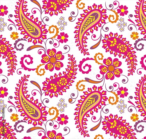 Plakat na papierze fotorealistycznym Tradycyjny paisley kwiatowy wzór, tekstylia, Radżastan, Indie