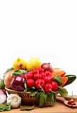 Fototapeta Kuchnia - Healthy food. Fresh vegetables and fruits on a white background.