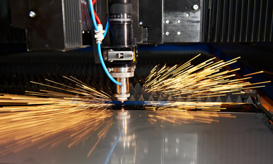 Sticker - Laser cutting of metal sheet with sparks