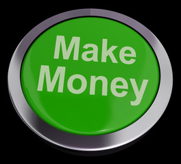 Make Money Button Green Showing Startup Business And Wealth