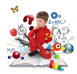 Wall Mural - education school boy thinking on white