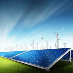 Wall Mural - powerplant with photovoltaic panels and eolic turbine