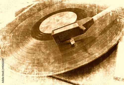 Naklejka dekoracyjna Music background, vinyl player, grunge illustration