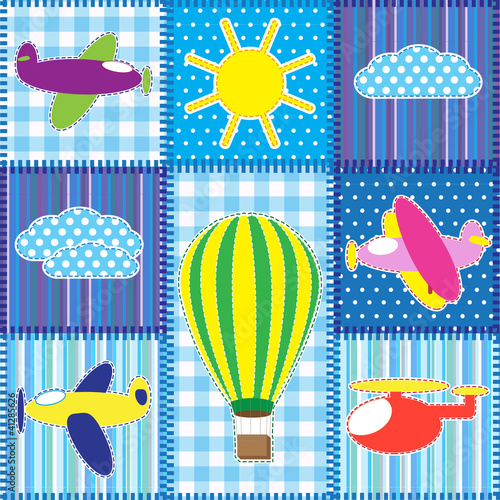 Tapeta ścienna Patchwork z kolorowym samolotem