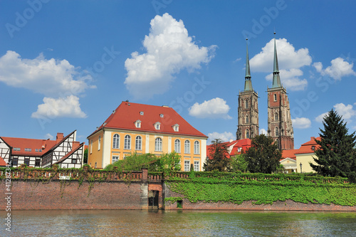 Plakat na papierze fotorealistycznym Wrocław - ostrow tumski - katedra - rzeka odra
