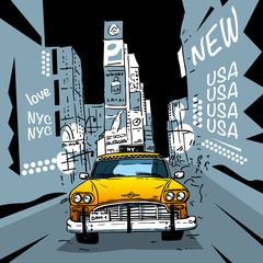 Wall Mural - time square new york city taxi