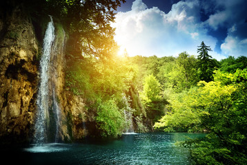 Canvas Print - waterfall in deep forest