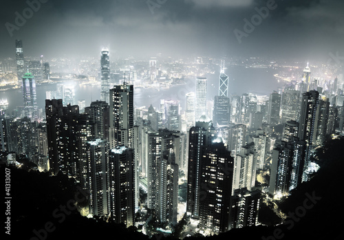 Tapeta ścienna Hongkong wyspa od szczytu Wiktorii w nocy