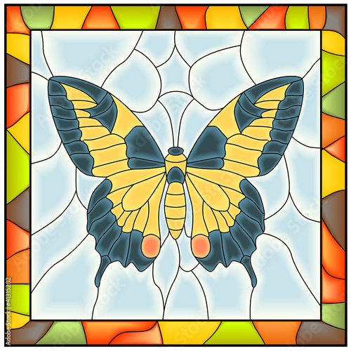 Obraz w ramie Vector of butterfly in stained-glass window.