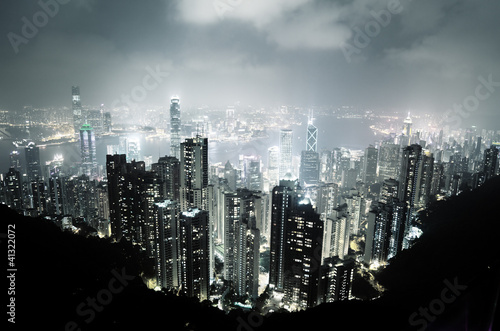 Tapeta ścienna Hongkong wyspa od szczytu Wiktorii w nocy