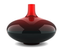 Single Red Glass Vase Isolated On White Background