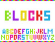Multicolored blocks alphabet. Vector illustration.
