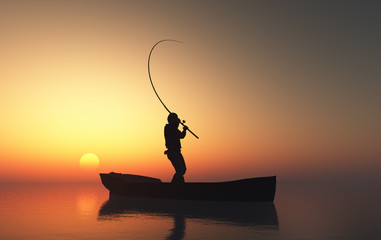 Wall Mural - The man in a boat