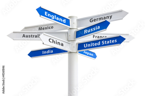 Fotografija Crossroads Sign To Different Countries of the World