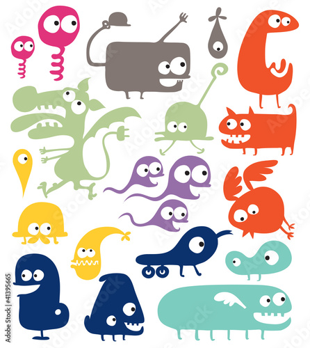 Naklejka samoprzylepna Różne abstrakcyjne stworzenia - doodle ilustracji