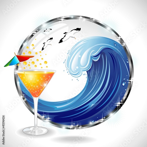 Bibita Estiva-Cocktail e Onda Mare-Drink and Ocean Wave-Vector