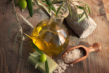 Natural Spa Setting With Olive Oil.