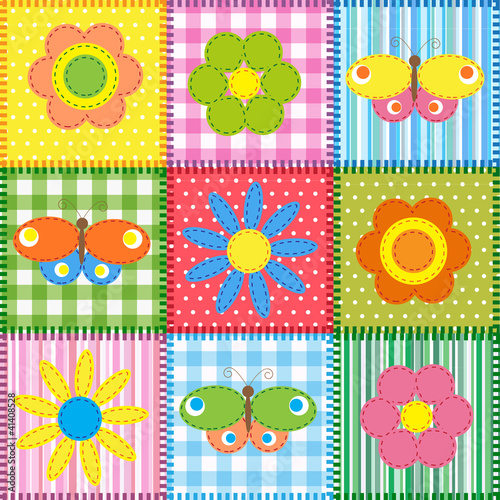 Tapeta ścienna Patchwork z motyli i kwiatów