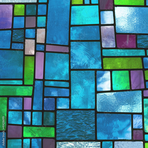 Naklejka na meble Multicolored stained blue glass window, square format