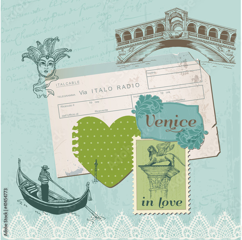 Obraz na płótnie canvas trzyczęściowy "tryptyk" Elementy projektu notatnik - venice vintage set - w wektorze