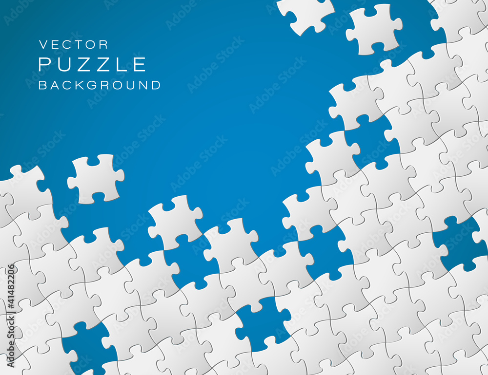 Vector blue background made from white puzzle pieces - obrazy, fototapety, plakaty 