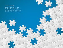 Vector Blue Background Made From White Puzzle Pieces