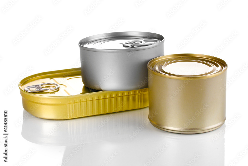 Three tin cans isolated on white
