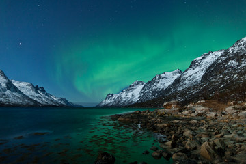 aurora boarealis reflected in the ocean