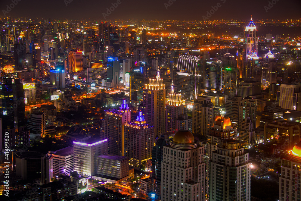 night city scape of Bangkok, Thailand - obrazy, fototapety, plakaty 