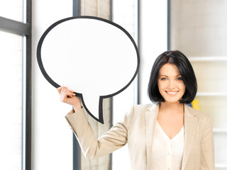 Canvas Print - smiling businesswoman with blank text bubble