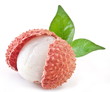 © volff - Lychee with leaves on a white background.