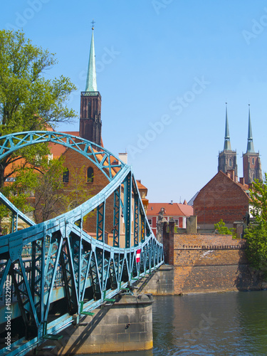 Plakat na papierze fotorealistycznym Mosty kochanków i katedry we wrocławiu, polska