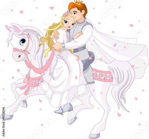 Naklejka dekoracyjna Romantic couple on white horse