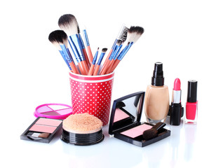 makeup set isolated with brushes isolated on white