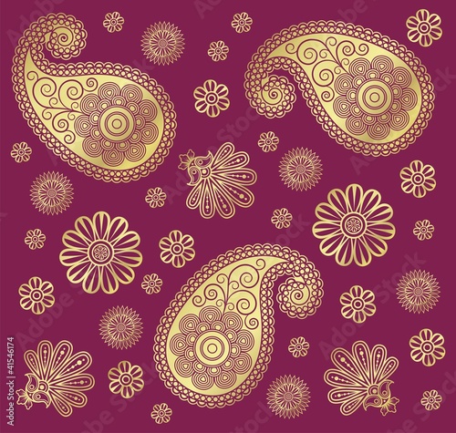Tapeta ścienna Paisley kwiatowy wzór, tekstylia, Radżastan, królewskie Indie
