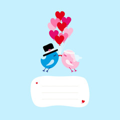 Sticker - Birds Wedding Flying 9 Heart Balloons Speech Bubble Blue