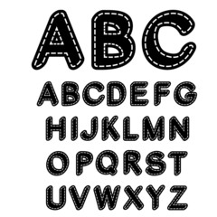 Wall Mural - Vector black and white sewn font alphabet