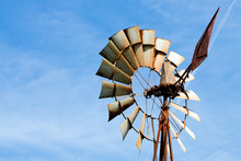 Old Rusty Windmill At Rural Farm