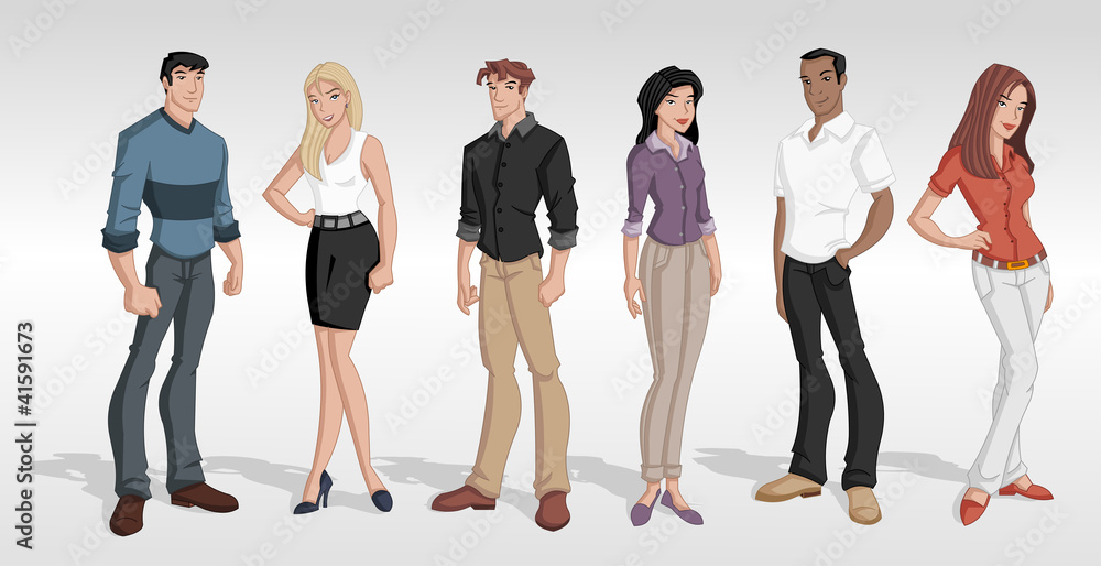 Group cartoon business people. Teenagers.