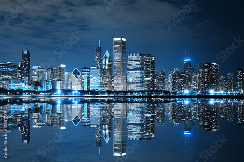 Fotoboard na płycie Chicago Downtown w nocy