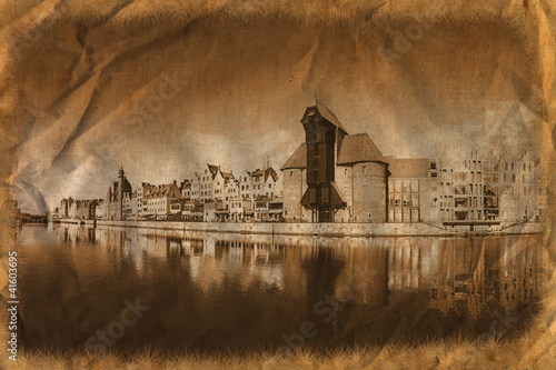 Obraz na płótnie canvas dwuczęściowy "dyptyk" Gdańsk riverside w stylu retro, polska.