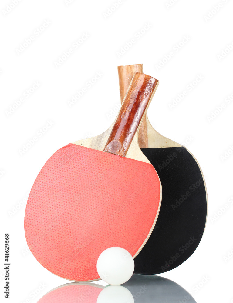 ping-pong rackets and ball, isolated on white