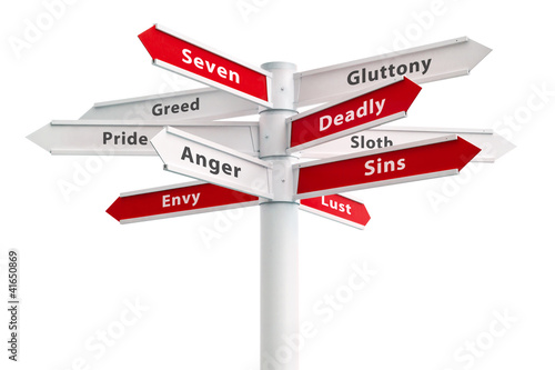 Fotografía Seven Deadly Sins On Crossroads Sign