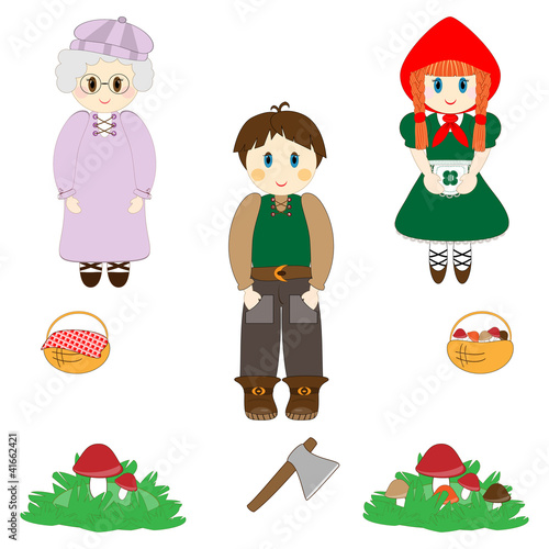 Plakat na zamówienie Set of characters from Little Red Riding Hood fairy tale