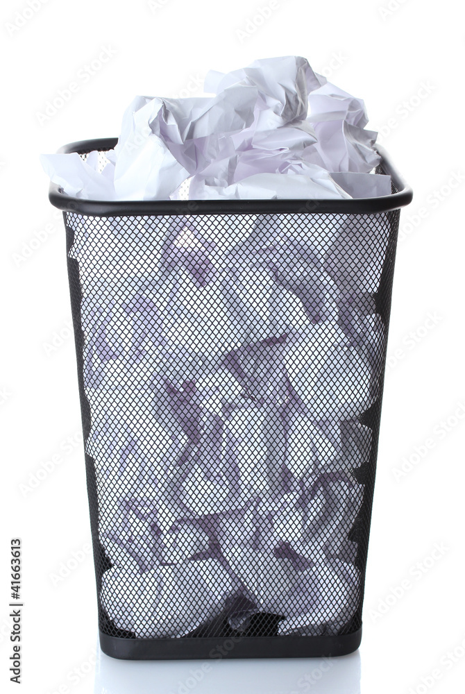 metal trash bin from paper isolated on white
