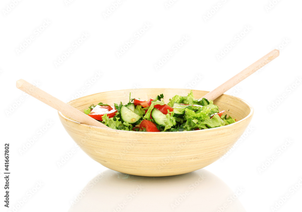 Fresh salad with tomatoes and cucumbers isolated on white