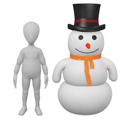 Canvas Print - 3d render of cartoon character with snowman