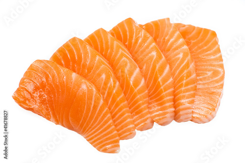 Fotografie, Obraz Sliced raw fatty salmon isolated on white